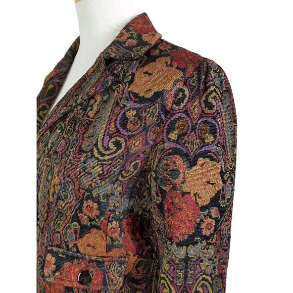 Sarah Bentley Tapestry Blazer Jacket Career 3-Button Sz PS Floral Motif Vintage - Picture 3 of 12